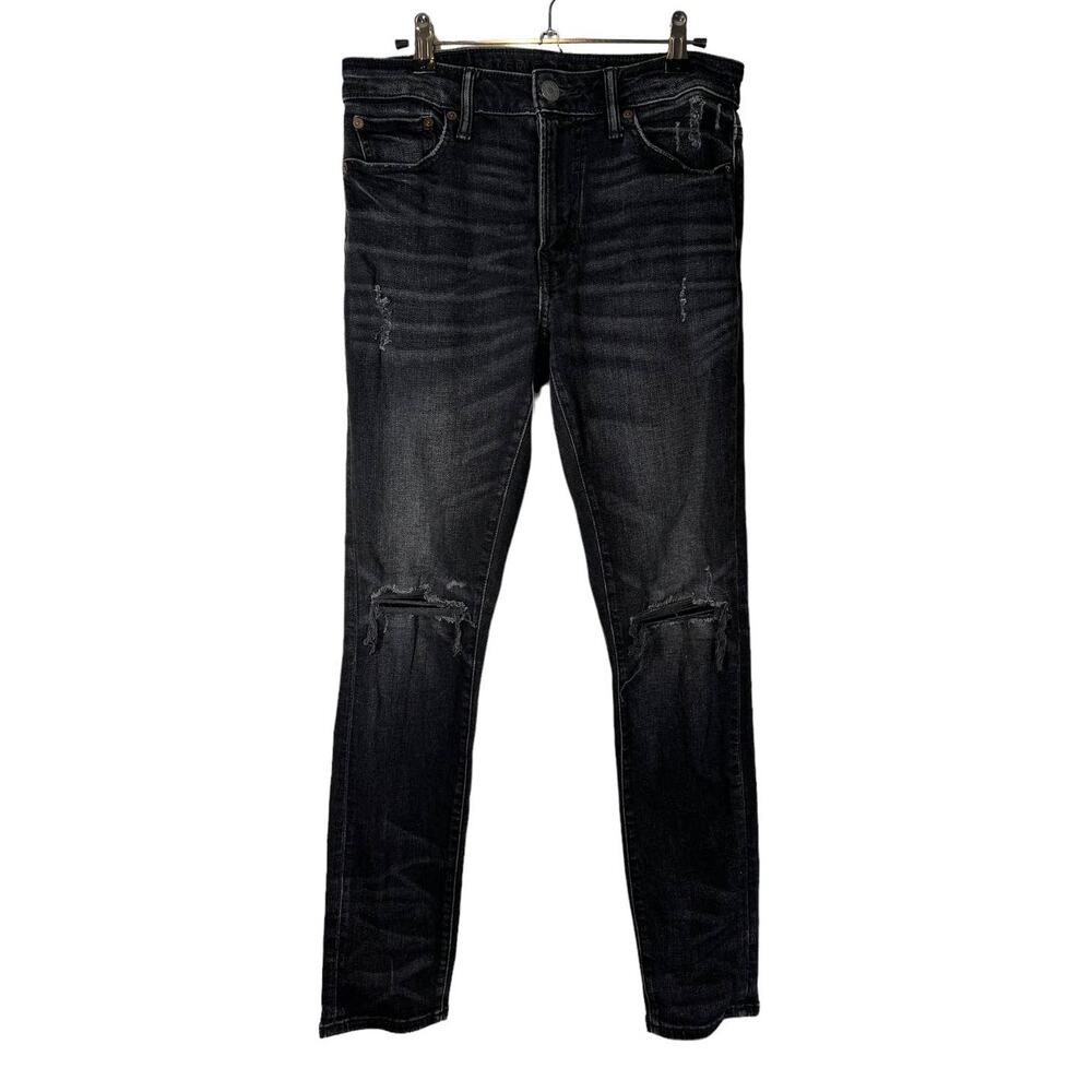 American Eagle Athletic Skinny Ripped Faded Black Jean 30 x‎ 32